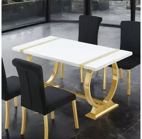 Holstebro Gold and White 60" Rectangular Dining Table