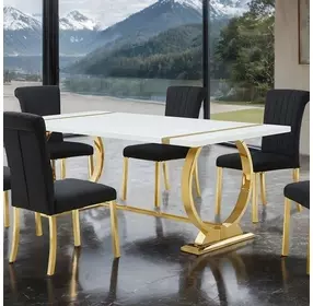 Holbaek Gold and White 80" Rectangular Dining Table