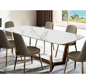 Norelli Gold and White 71" Rectangular Dining Table with Marble Top