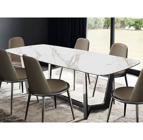 Norelli Silver and White 71" Rectangular Dining Table with Marble Top