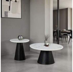 Sindal Black and White Round Marble Top Occasional Table Set