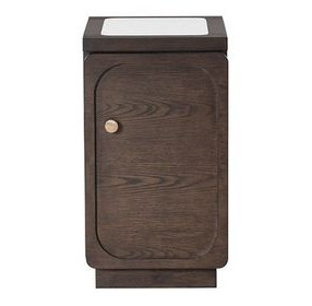 Vellara Dark Walnut and White Rectangular Quartz Stone Top Chairside Table with USB Charging
