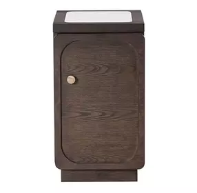 Vellara Dark Walnut and White Rectangular Quartz Stone Top Chairside Table with USB Charging