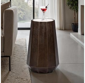 Vellara Dark Walnut and White Round Quartz Stone Top Martini Table