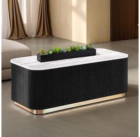 Virden Black and White Rectangular Marble Top Cocktail Table