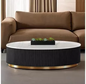 Virden Black and White Oval Marble Top Cocktail Table