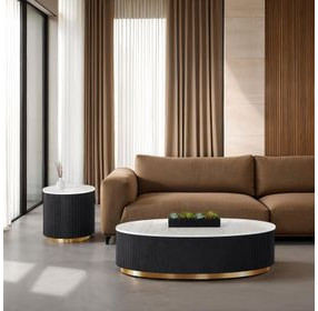 Virden Black and White Oval Marble Top Occasional Table Set