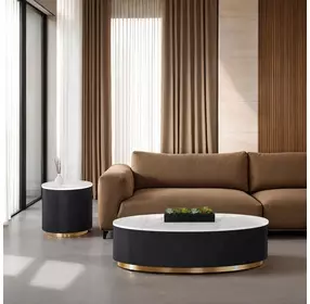 Virden Black and White Oval Marble Top Occasional Table Set