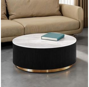 Virden Black and White Round Marble Top Cocktail Table