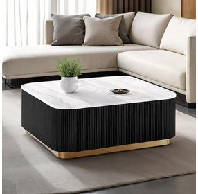 Virden Black and White Square Marble Top Cocktail Table