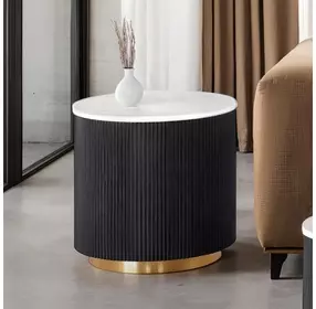 Virden Black and White Round Marble Top End Table