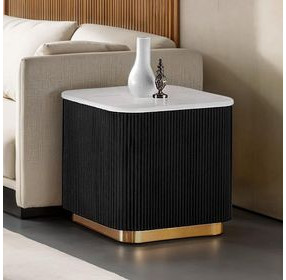 Virden Black and White Square Marble Top End Table