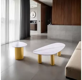 Northwich White and Matte Gold Rectangular Sintered Stone Top Occasional Table Set