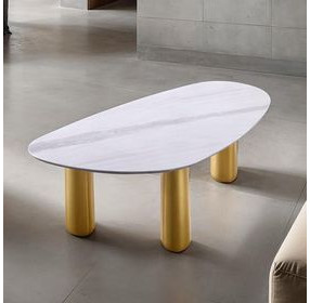 Northwich White and Matte Gold Rectangular Sintered Stone Top Cocktail Table