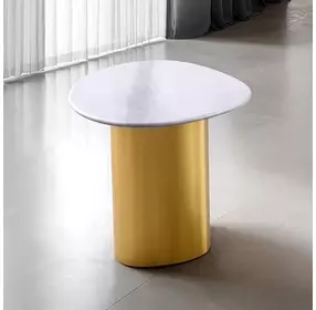 Northwich Matte Gold and White Oval Sintered Stone Top Side Table