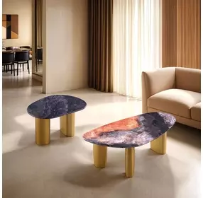 Northwich Black and Matte Gold Rectangular Sintered Stone Top Occasional Table Set