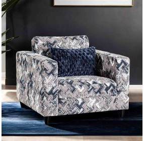 Harlow Light Gray and Blue Upholstered Accent Chair with Pillow