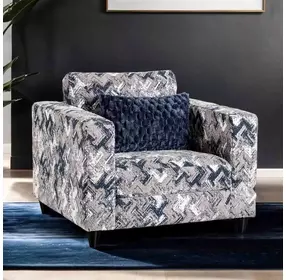 Harlow Light Gray and Blue Upholstered Accent Chair with Pillow