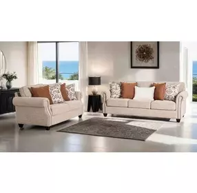 Buckhurst Taupe Living Room Set with Nailhead Trim