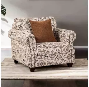 Buckhurst Taupe Upholstered Accent Chair with Nailhead Trim and Pillow