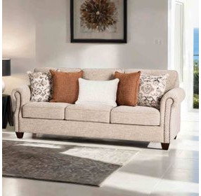 Buckhurst Taupe 87" Sofa with Nailhead Trim