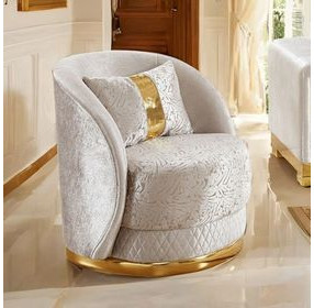 Valdosta Beige and Gold Upholstered Swivel Chair with Pillow