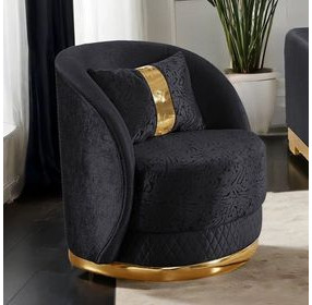 Valdosta Black and Gold Upholstered Swivel Chair with Pillow