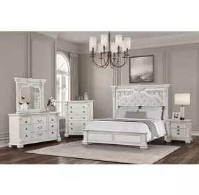 Promenade Wire Brushed White Upholstered Panel Bedroom Set