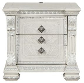 Promenade Wire Brushed White 3 Drawer Nightstand with USB Charging