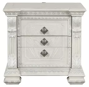 Promenade Wire Brushed White 3 Drawer Nightstand with USB Charging
