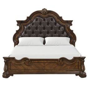 Leovanni Dark Brown Queen Upholstered Panel Bed