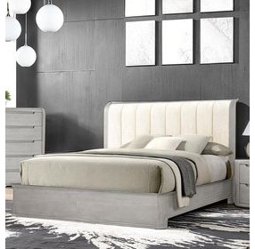Osterley Light Gray and White King Upholstered Panel Bed