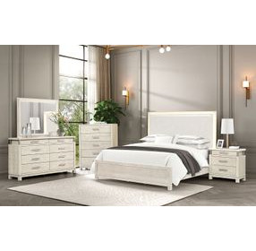 Lafayette Weathered Gray Upholstered Panel Bedroom Set with LED Light