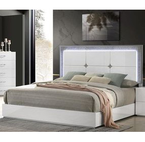 Stoholm White Queen Platform Bed with LED