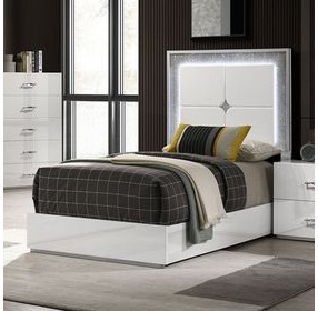 Stoholm White Twin Platform Bed with LED