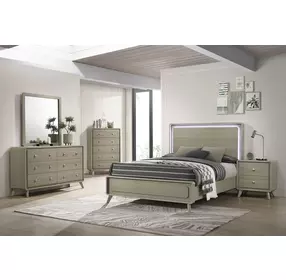 Rainier Gray Panel Bedroom Set with LED