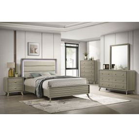 Rainier Gray and White Upholstered Panel Bedroom Set with LED
