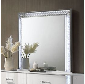 Hazeline White Rectangular Dresser Mirror with LED