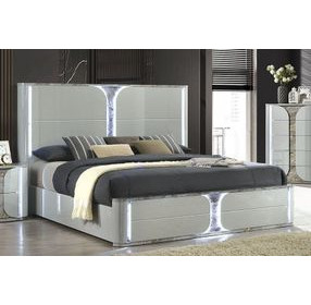 Cleburne Light Gray Queen Panel Bed with LED