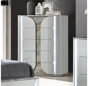 Cleburne Light Gray 5 Drawer Chest with LED