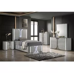 Cleburne Light Gray Youth Panel Bedroom Set with LED