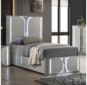 Cleburne Light Gray Full Panel Bed with LED