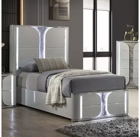 Cleburne Light Gray Full Panel Bed with LED