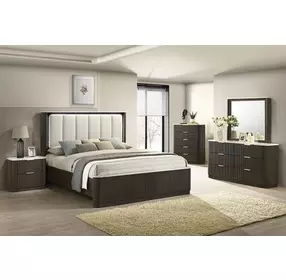 Merthyr Dark Walnut Upholstered Panel Bedroom Set with LED