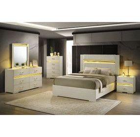 Lucida Beige Upholstered Panel Bedroom Set with LED