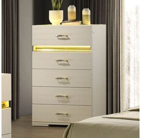 Lucida Beige 5 Drawer Chest with LED