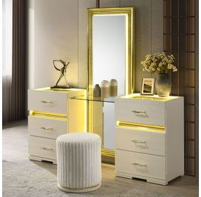 Lucida Beige Vanity Set with Stool and LED