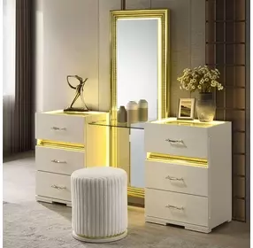 Lucida Beige Vanity Set with Stool and LED