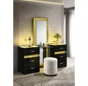 Lucida Black Vanity Set with Stool and LED