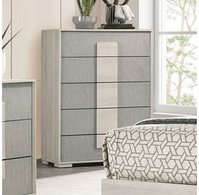 Lincolt White Wash and Stone Gray 5 Drawer Chest